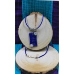 Pice Unique - Collier Pendentif Rectangle Bleu en Verre 35x17mm Fleurs Blanches