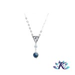 Collier Argent 925 Zirconium Pierre Gemme : Perle Cyanite Bleue 12mm