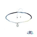 Collier Cordon Macram Bleu - Jaune - Blanc - Pierre Gemme : Pristrite