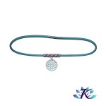 Collier Tube Tisse Pendentif Rosace - Turquoise Rose Noir