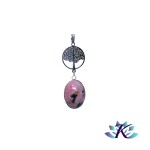 Pendentif Acier Inox Arbre de Vie Pierre Gemme : Rhodonite