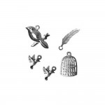 Loisirs creatifs - Bijoux - 5 charms breloques - Oiseaux Cage Plume