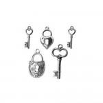 Loisirs creatifs - Bijoux - 5 charms breloques - Clefs Cadenas 20  28mm