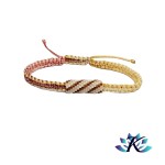 Bracelet Ajustable Macram Tube 22x8mm Tissage Perles Miyuki Marron Rose Jaune