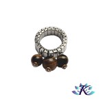 Bague Acier Ajustable Perles Pierres Gemmes : Oeil de Tigre