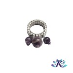 Bague Acier Ajustable Perles Pierres Gemmes : Amthyste