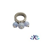 Bague Acier Ajustable Perles Pierres Gemmes : Calcdoine Bleue Dentelle