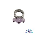 Bague Acier Ajustable Perles Pierres Gemmes : Amthyste Clair