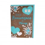 Carte De Voeux - Anniversaire De Mariage - Coeurs Turquoise Marron