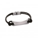 KBC - Bracelet Homme Acier Inoxydable Double Cordons Cuir Noir 3mm