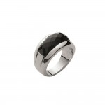 Bague Acier Inoxydable Pierre Cramique Noire Biseaut