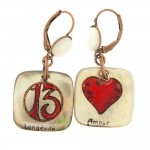 Titli - Boucles d'oreilles nacre message amour et longevite bijou artisanal