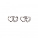 Boucles d'oreilles Clous Argent 925 Rhodi Zirconiums Coeurs entrelacs 14x7mm