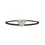 Bracelet Argent 925 Rhodi Coeur 14mm Cordon Coton Noir Ajustable