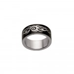 Bague Homme Acier Ruthnium Anneau 8mm - Motif Tribal