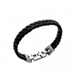 KBC - Bracelet Homme Acier inoxydable Cordon Cuir 10mm Noir Tress